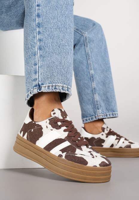 Brązowe Sneakersy w Stylu Klasycznych Tenisówek na Platformie Nallania