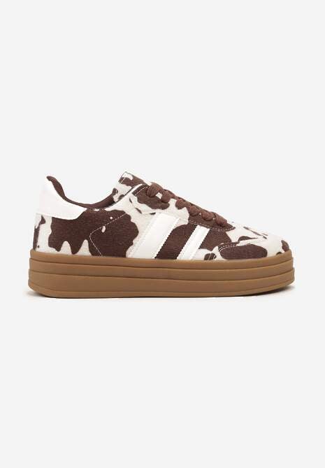 Brązowe Sneakersy w Stylu Klasycznych Tenisówek na Platformie Nallania 4