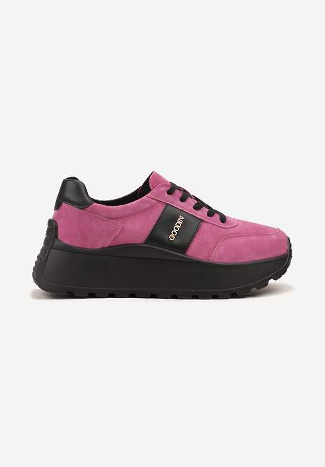 Różowo-Czarne Sneakersy na Platformie z Naturalnego Zamszu z Geometrycznym Wzorem i Napisem Latalissa 4