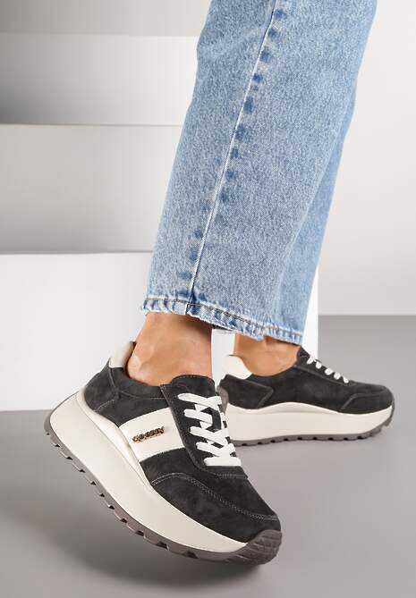 Brązowe Sneakersy z Naturalnego Zamszu ze Skórzaną Wkładką Latisella