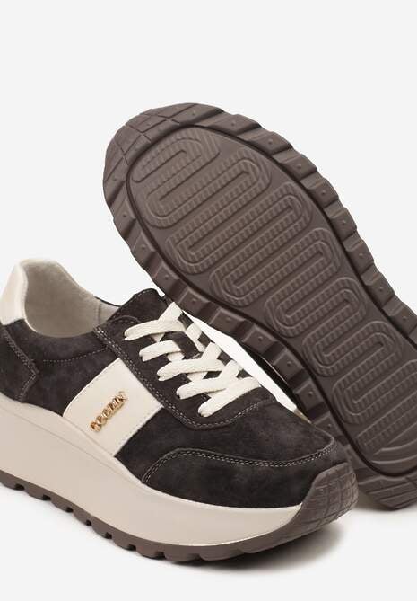 Brązowe Sneakersy z Naturalnego Zamszu ze Skórzaną Wkładką Latisella 6