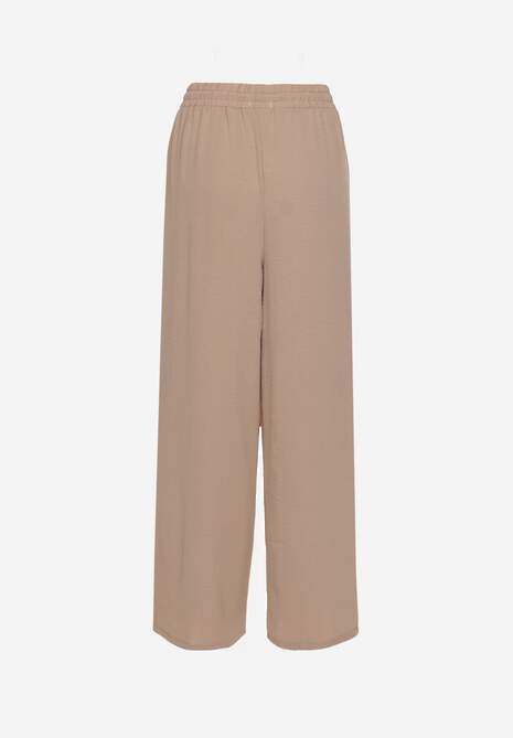 Ciemnobeżowe Szerokie Spodnie z Wiskozą z Gumką w Pasie Lealirre 7