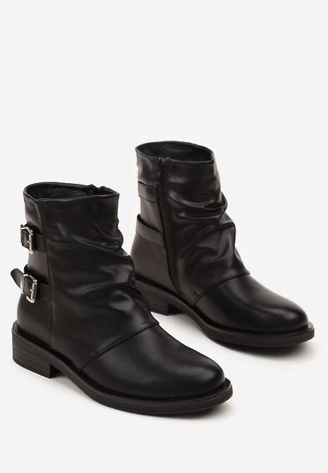 Czarne Botki Typu Biker Boots ze Sprzączkami Tulianelle 5