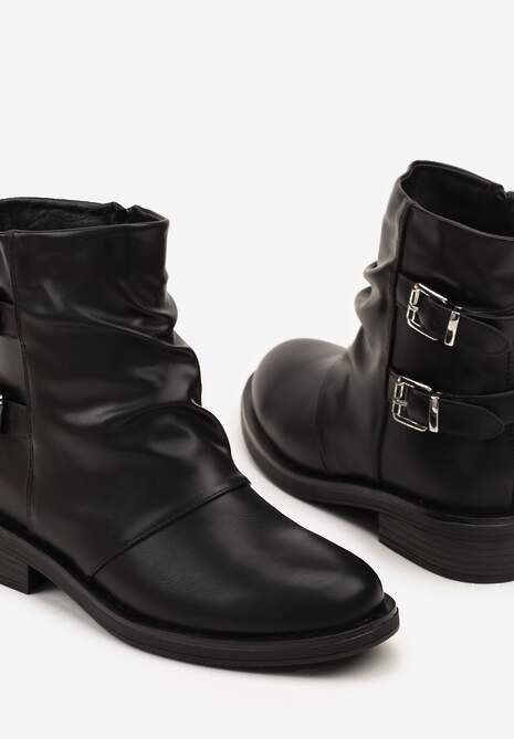 Czarne Botki Typu Biker Boots ze Sprzączkami Tulianelle 6