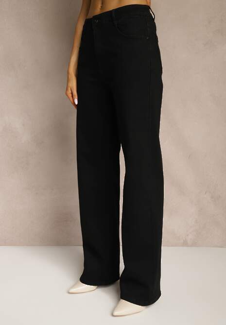 Czarne Jeansy Wide Leg High Waist z Bawełną i Domieszką Wiskozy Zozelia 4