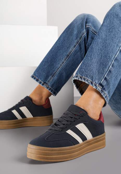 Niebieskie Sneakersy w Stylu Klasycznych Tenisówek na Platformie Nallania