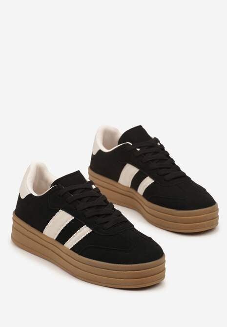 Czarne Sneakersy w Stylu Klasycznych Tenisówek na Platformie Nallania 5