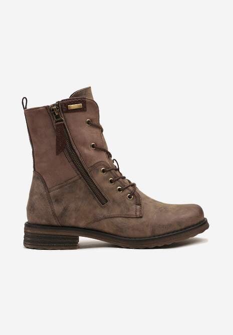 Brązowe Botki w Stylu Vintage ze Sznurowaniem Vemlora 4
