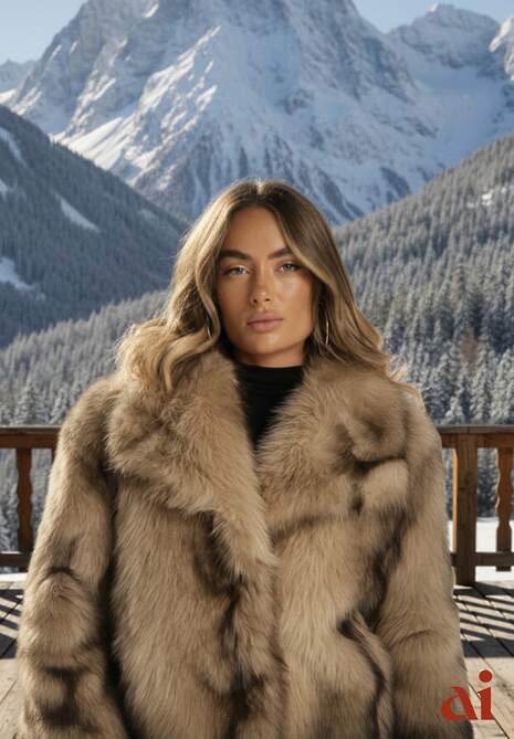 Beżowa Kurtka Futerko z Ozdobnym Kołnierzem Fitene