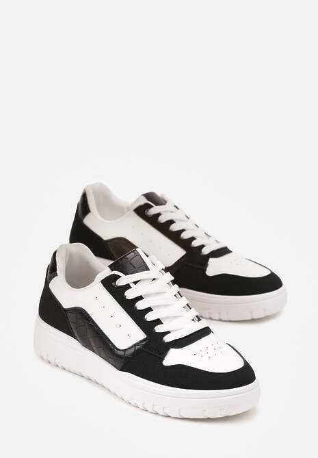 Biało-Czarne Sneakersy Ozdobione Perforacją i Geometrycznym Motywem Idariele 5