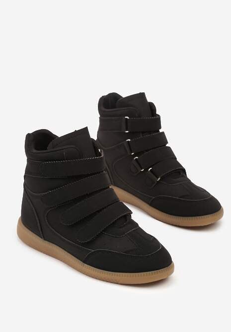 Czarne Sneakersy na Ukrytym Koturnie Ozdobione Przeszyciami Tlavie 5