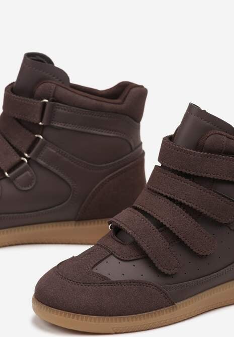 Brązowe Sneakersy na Ukrytym Koturnie Ozdobione Przeszyciami Tlavie 6