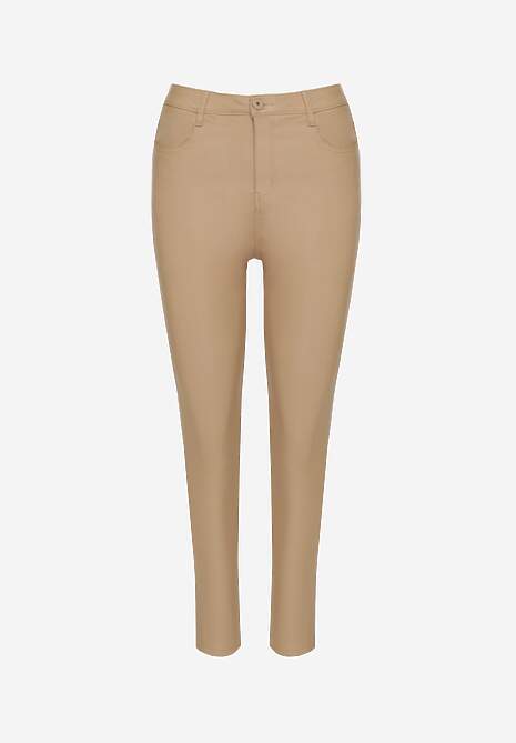 Beżowe Casualowe Spodnie Skinny o Modelującym Fasonie Elovi 6
