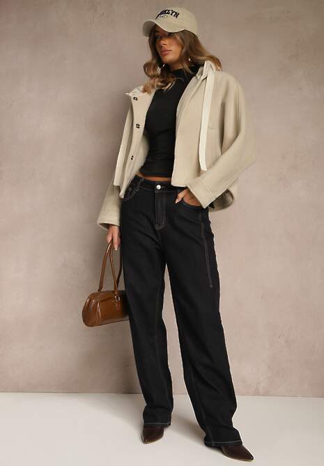 Beżowa Nietoperzowa Kurtka Przejściowa z Kapturem Amiree 4