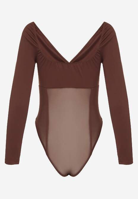 Brązowe Body Vices o Fasonie Longsleeve z Dekoltem w Kształcie V Asstre 7