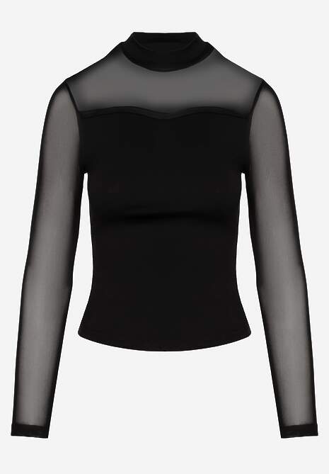 Czarna Bluzka Golf Vices z Przezroczystymi Rękawami Kariale 6