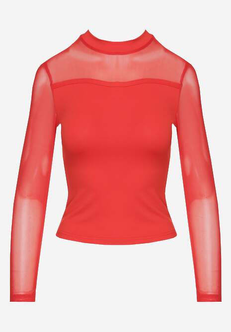 Czerwona Bluzka Golf Vices z Przezroczystymi Rękawami Kariale 6