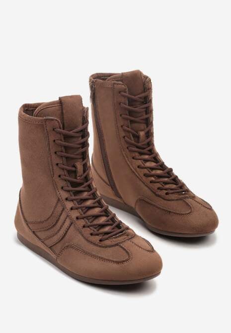 Brązowe Bokserskie Sneakersy ze Sznurowaną Cholewką Harville 5