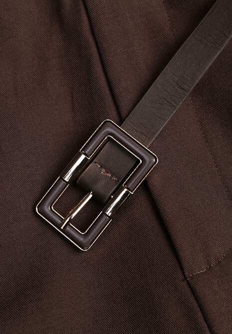 Brązowe Szerokie Spodnie Garniturowe Ozdobione Paskiem Cirrive 6