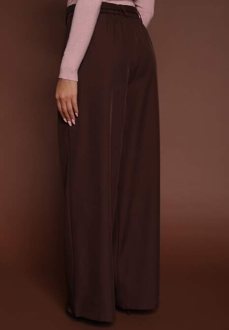 Brązowe Garniturowe Spodnie Wide Leg z Dodatkowym Paskiem Cintriane 7