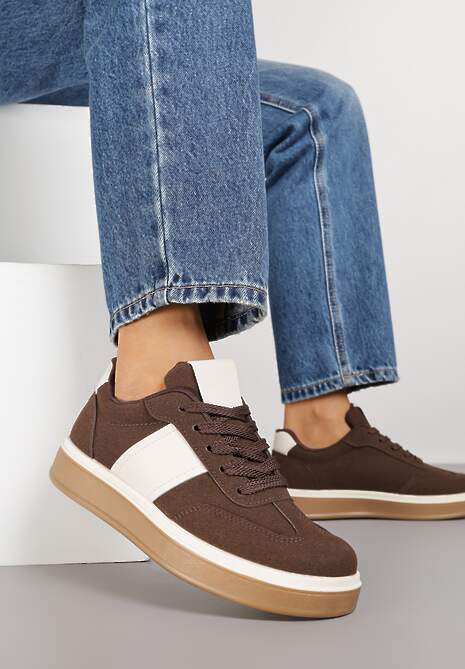 Brązowe Sneakersy na Kauczukowej Podeszwie Claside