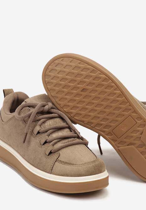Ciemnobeżowe Sneakersy z Ozdobnymi Przeszyciami Zailera 6