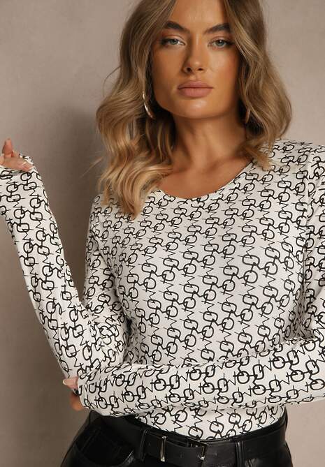 Czarno-Biała Bluzka Longsleeve z Bawełny Ozdobiony Literowym Wzorem Javelina 5