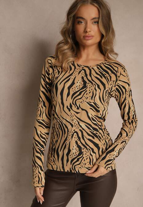 Beżowo-Czarna Bluzka Longsleeve z Bawełny z Zebrę Unirea 4