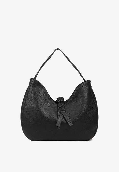 Czarna Torebka Hobo Shopper Ozdobiona Plecionką Nalorella