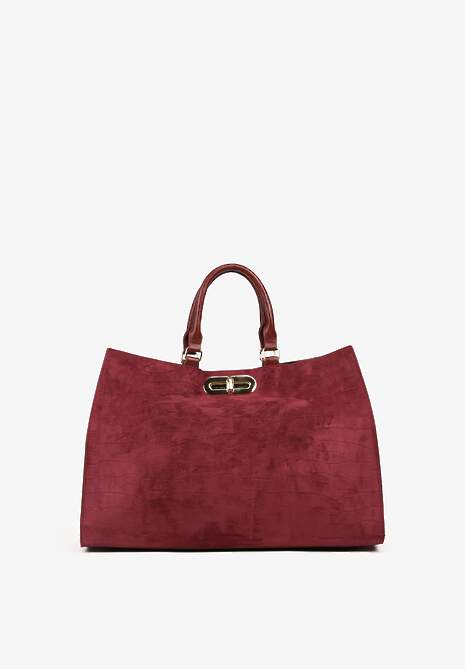 Bordowa Torebka Typu Shopper z Imitacji Zamszu z Rączkami i Paskiem Crossbody Temige