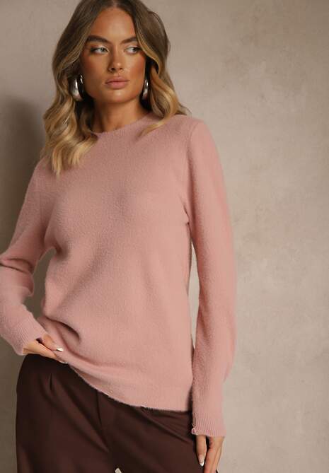 Różowy Sweter z Wełną ze Ściągaczami Furrive