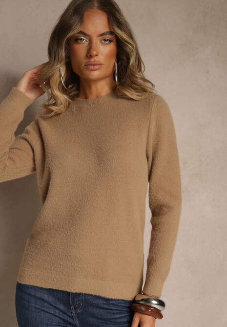 Ciemnobeżowy Sweter z Wełną ze Ściągaczami Furrive 4