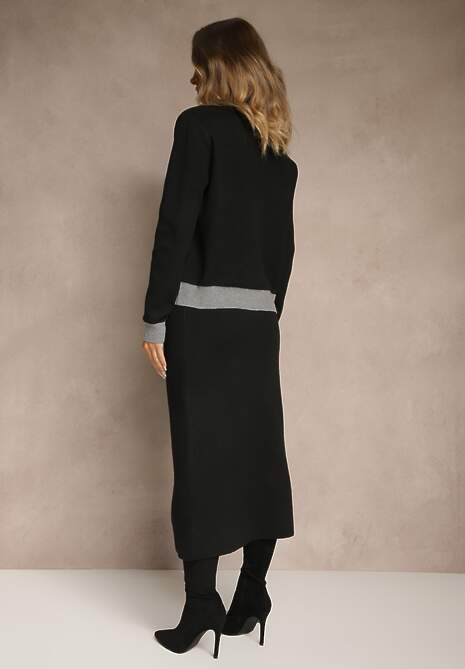 Szary Sweterkowy Komplet z Dzianiny z Bawełną Kardigan i Spódnica Derrive 4