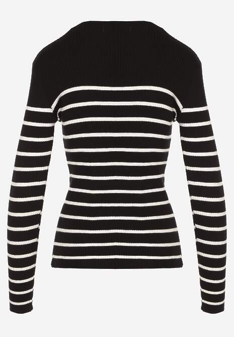 Czarna Bluzka z Bawełną z Motywem Pasków i Guzikami Serisse 7