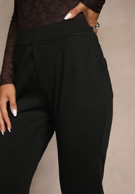 Czarne Spodnie o Kroju Skinny z Gumką w Talii i Wsuwanymi Kieszeniami Aronella 5