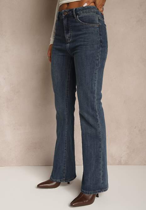 Niebieskie Jeansy z Domieszką Wiskozy o Kroju Flare High Waist Alendria 4