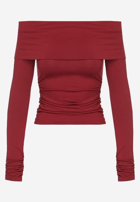 Bordowa Marszczona Bluzka Hiszpanka Vices z Wywiniętym Dekoltem Termola 6