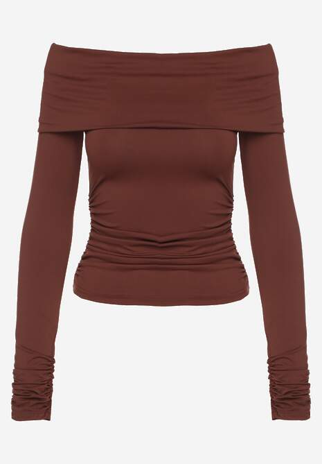 Brązowa Marszczona Bluzka Hiszpanka Vices z Wywiniętym Dekoltem Termola 6