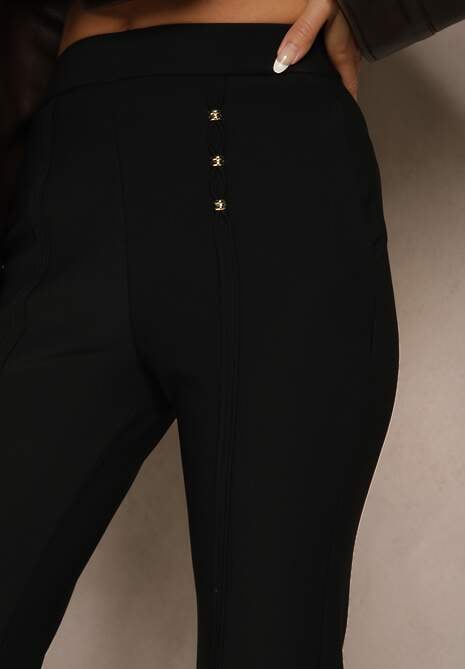 Czarne Spodnie Dzwony High Waist Ozdobione Metalicznymi Aplikacjami Avonelle 5