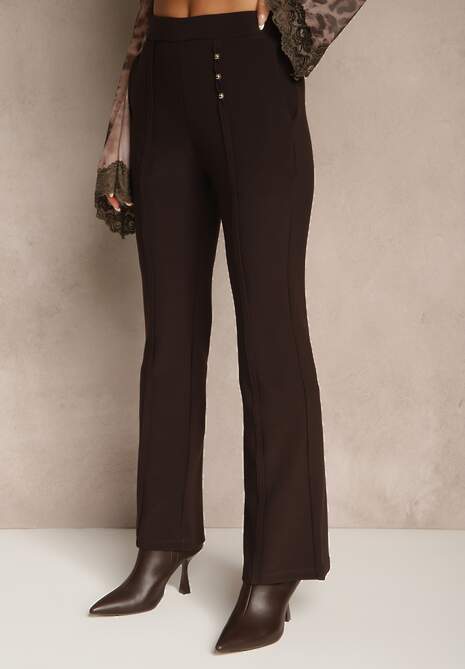Brązowe Spodnie Dzwony High Waist Ozdobione Metalicznymi Aplikacjami Avonelle 4