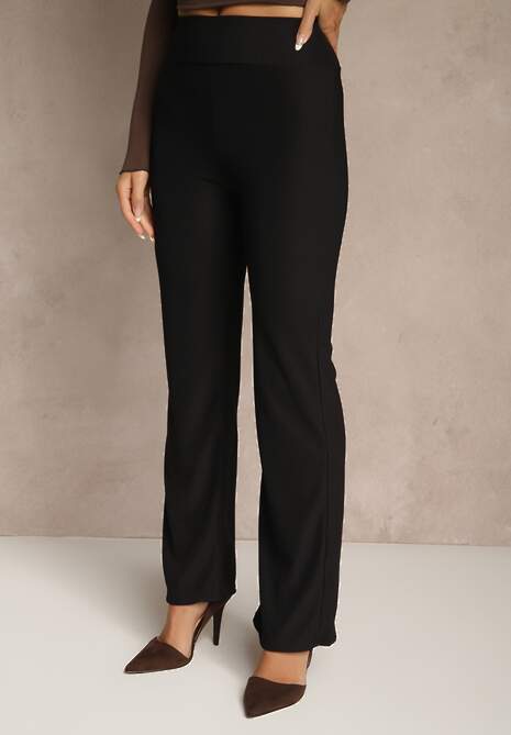 Czarne Prążkowane Spodnie High Waist z Szerokimi Nogawkami Resoda 4