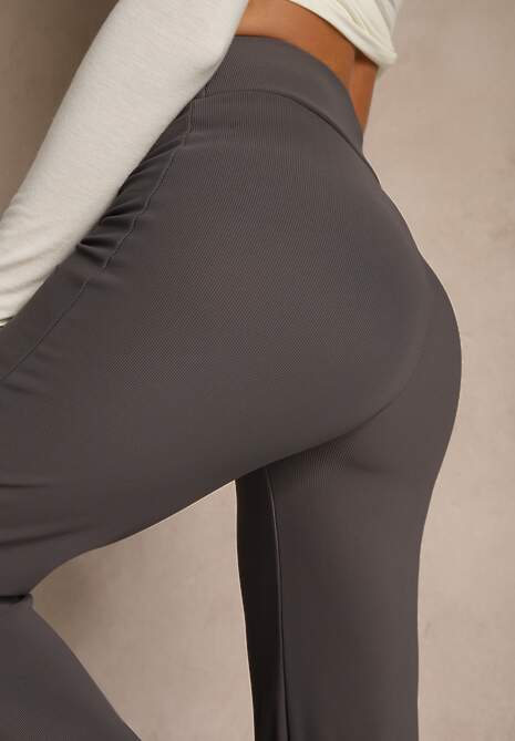 Ciemnoszare Prążkowane Spodnie High Waist z Szerokimi Nogawkami Resoda 5