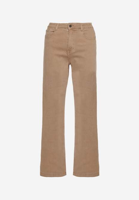Beżowe Bawełniane Jeansy Regular Waist z Szerokimi Nogawkami Nindria 6