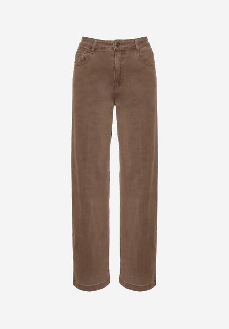 Brązowe Szerokie Jeansy High Waist z Bawełny Amendrie 6