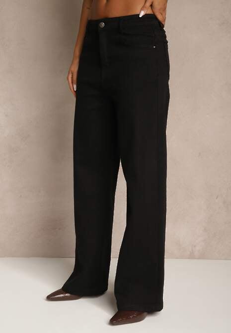 Czarne Bawełniane Jeansy High Waist z Szerokimi Nogawkami Leetie 4