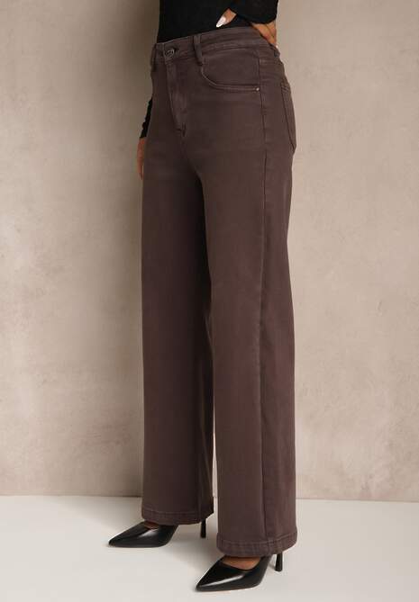 Fioletowe Jeansy Wide Leg High Waist z Bawełny Nelenasa 4