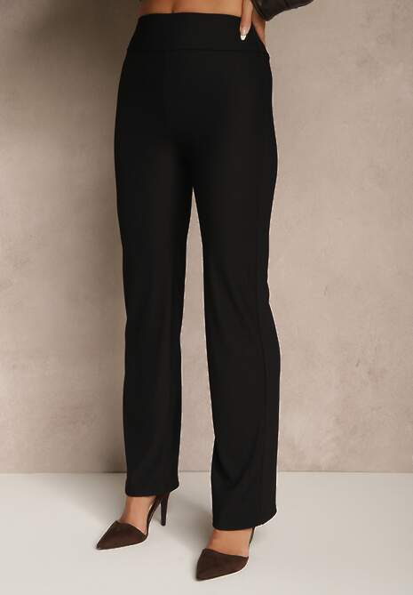 Czarne Spodnie High Waist o Prostym Fasonie z Gumką w Talii Wedamira 4