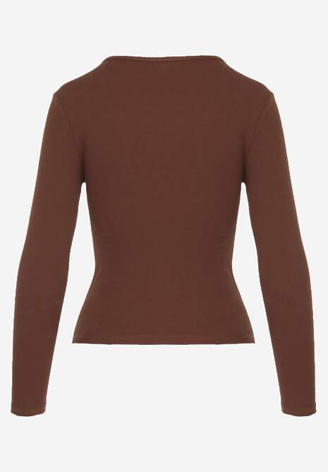 Brązowa Bawełniana Bluzka Longsleeve z Prążkowanej Tkaniny z Guziczkami Amandria 7