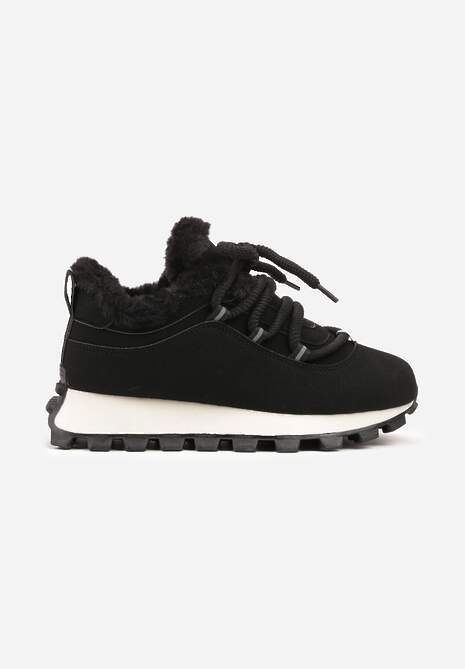 Czarne Sneakersy Typu Śniegowce na Tłoczonej Platformie Sierrna 4