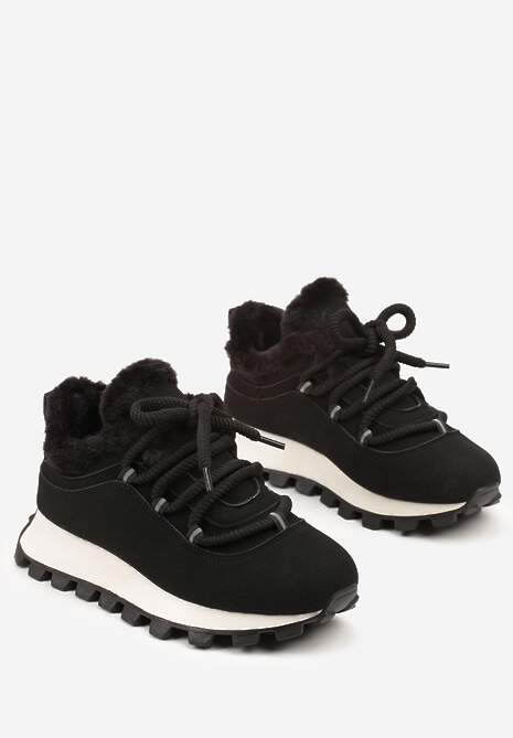 Czarne Sneakersy Typu Śniegowce na Tłoczonej Platformie Sierrna 5